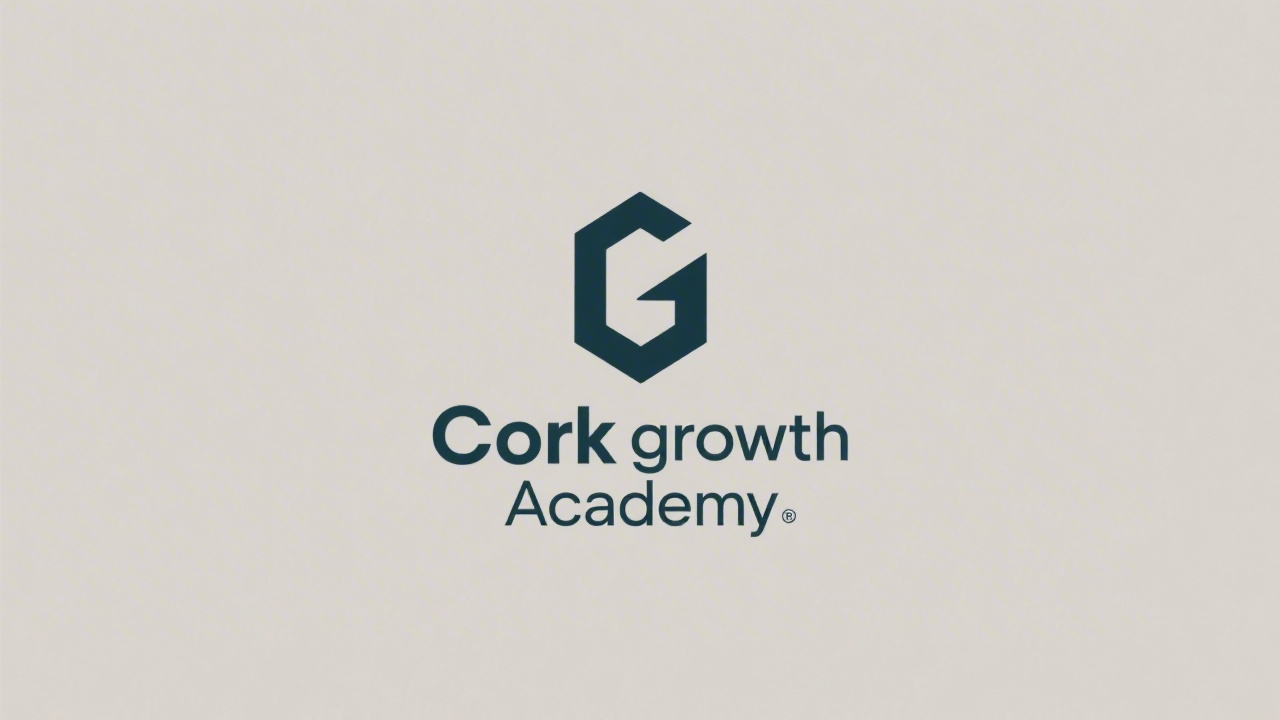 Simple flat logo with clean text reading Cork Growth Academy, using a minimal icon and two-color palette for an easy, professional brand mark.